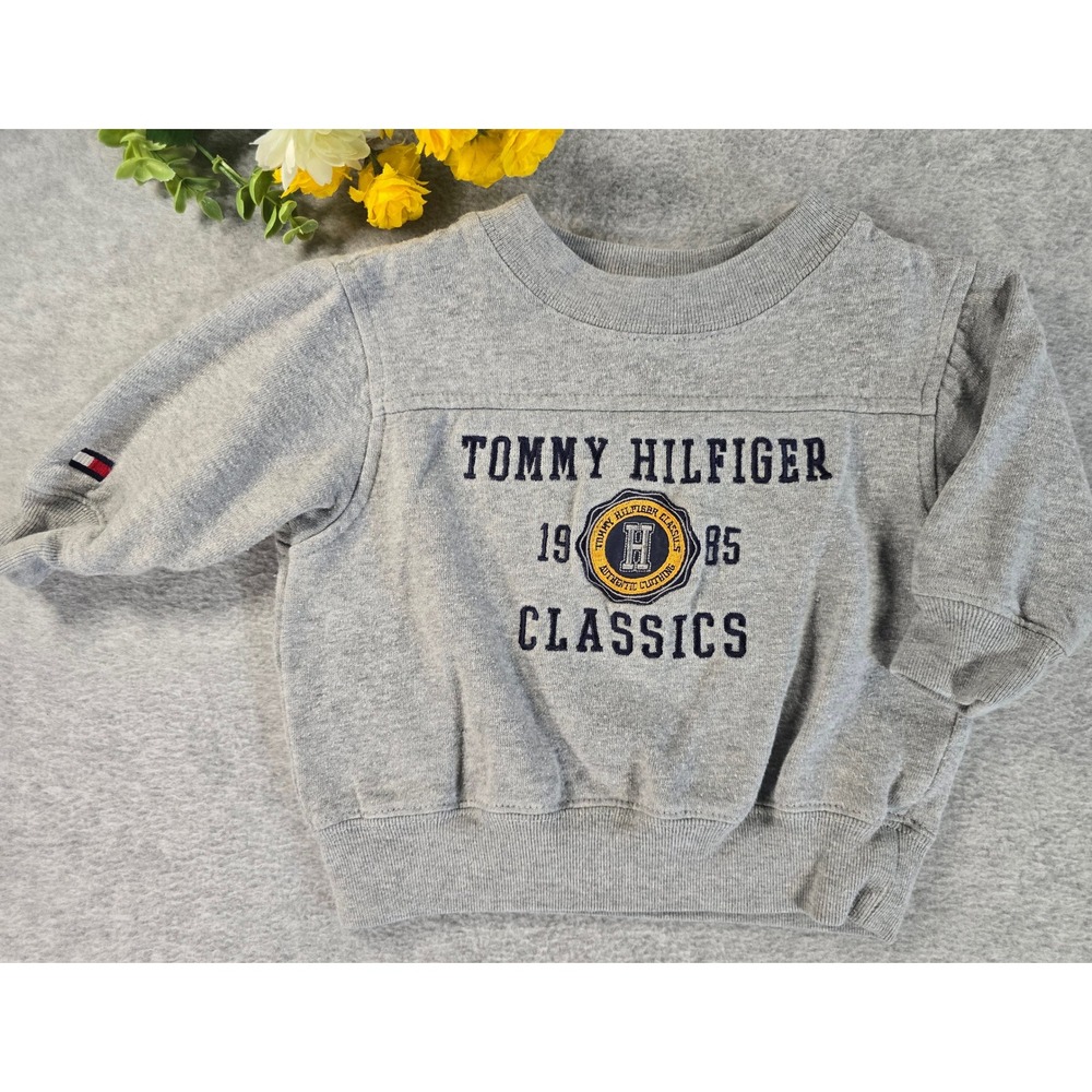 Tommy Hilfiger Classic Crewneck 3-6m Gray Vintage Embroidered Fleece 90s Sweater